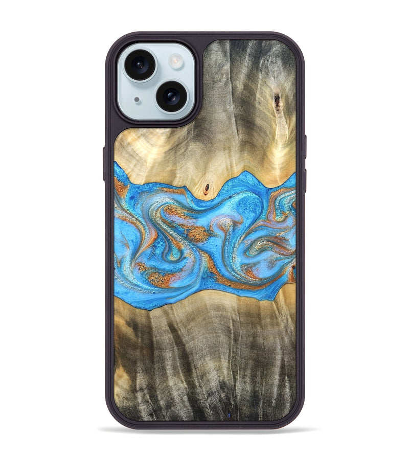 iPhone 15 Plus Wood Phone Case - Tonja (Teal & Gold, 819811)