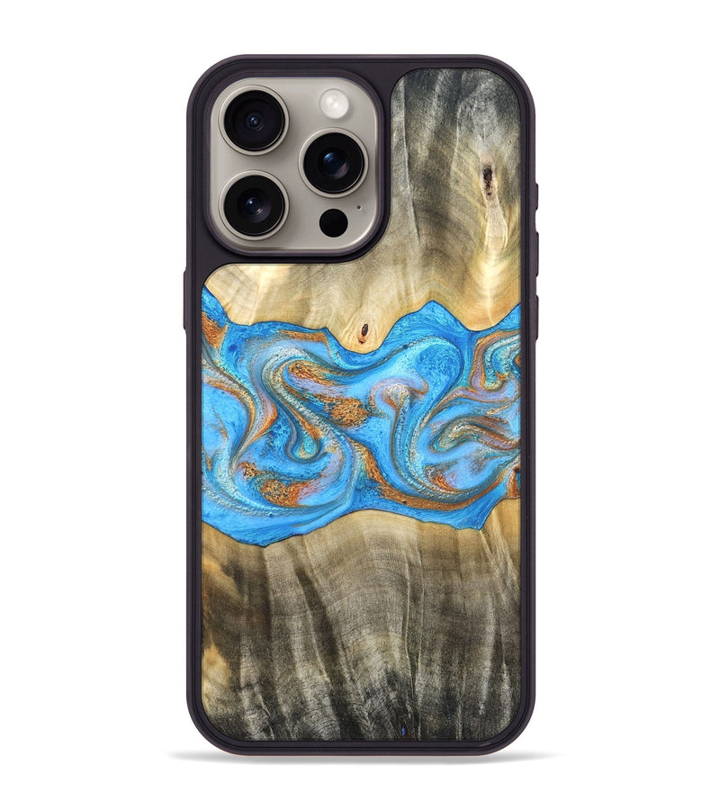 iPhone 15 Pro Max Wood Phone Case - Tonja (Teal & Gold, 819811)