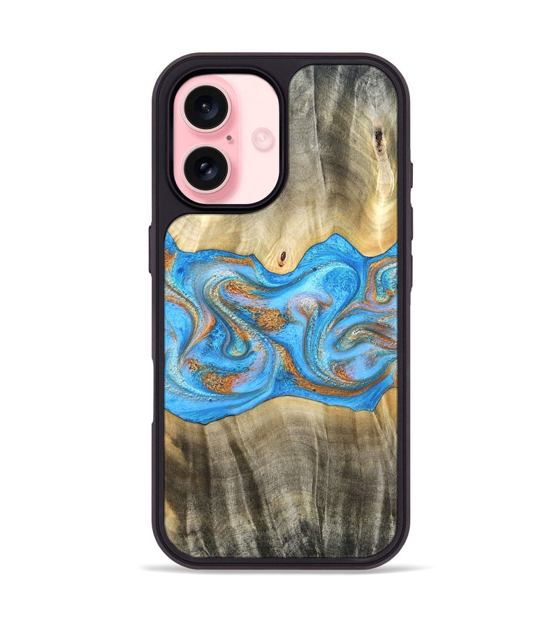 iPhone 16 Wood Phone Case - Tonja (Teal & Gold, 819811)