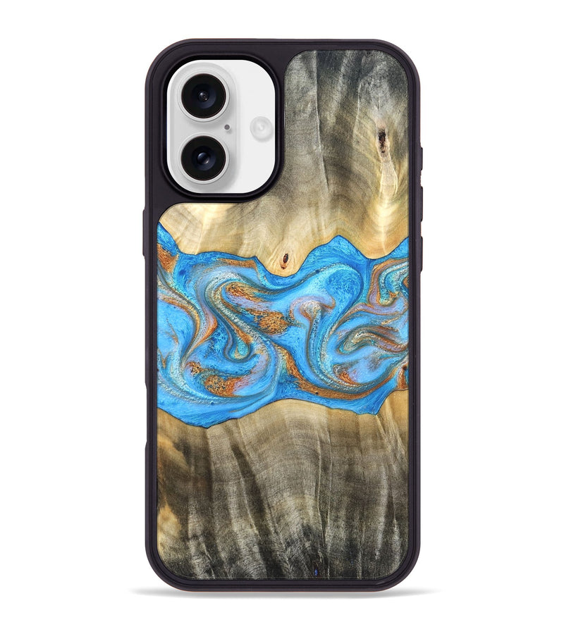 iPhone 16 Plus Wood Phone Case - Tonja (Teal & Gold, 819811)