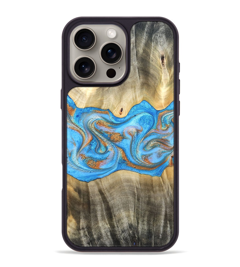 iPhone 16 Pro Max Wood Phone Case - Tonja (Teal & Gold, 819811)