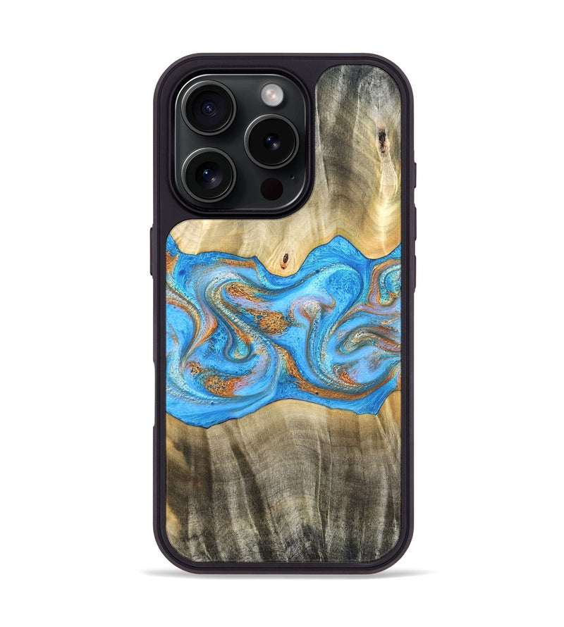 iPhone 16 Pro Wood Phone Case - Tonja (Teal & Gold, 819811)