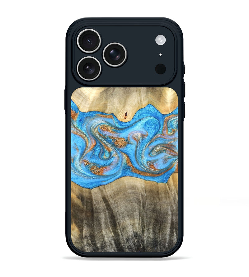 iPhone 17 Pro Max Wood Phone Case - Tonja (Teal & Gold, 819811)
