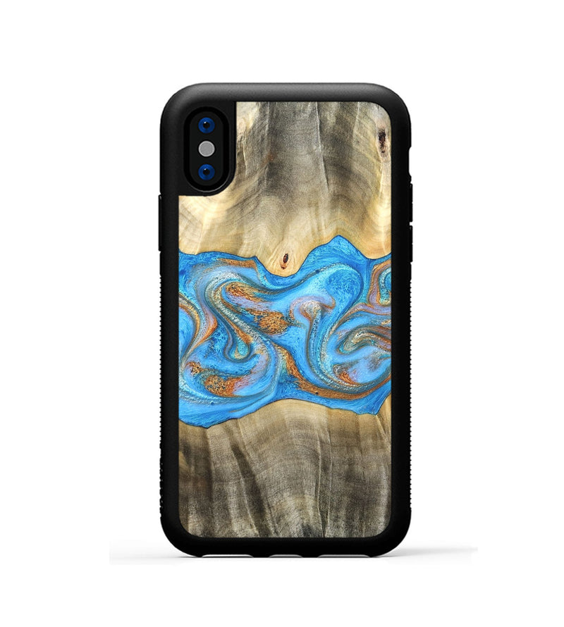 iPhone Xs Wood Phone Case - Tonja (Teal & Gold, 819811)