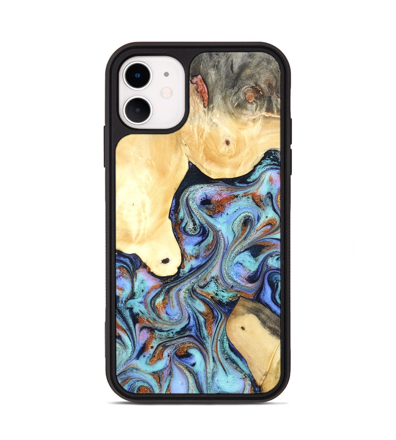 iPhone 11 Wood Phone Case - Cecily (Teal & Gold, 819812)