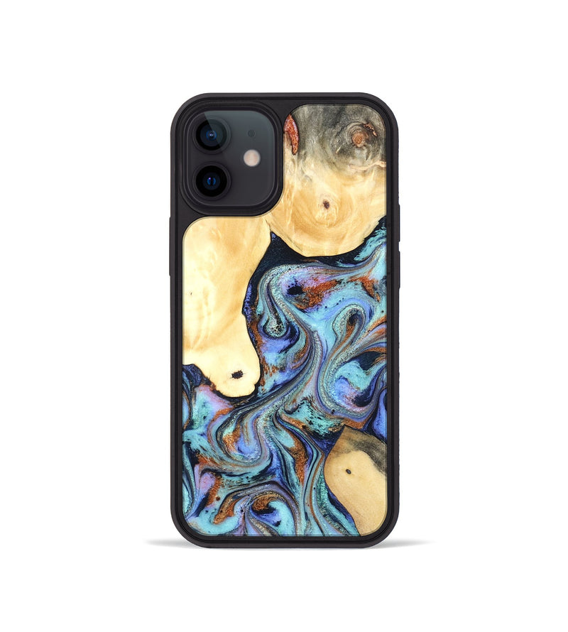 iPhone 12 mini Wood Phone Case - Cecily (Teal & Gold, 819812)