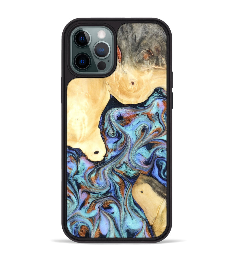 iPhone 12 Pro Max Wood Phone Case - Cecily (Teal & Gold, 819812)