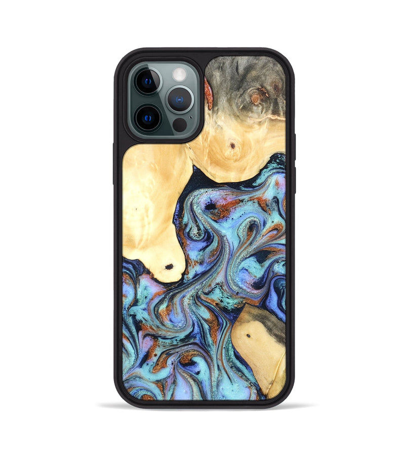 iPhone 12 Pro Wood Phone Case - Cecily (Teal & Gold, 819812)