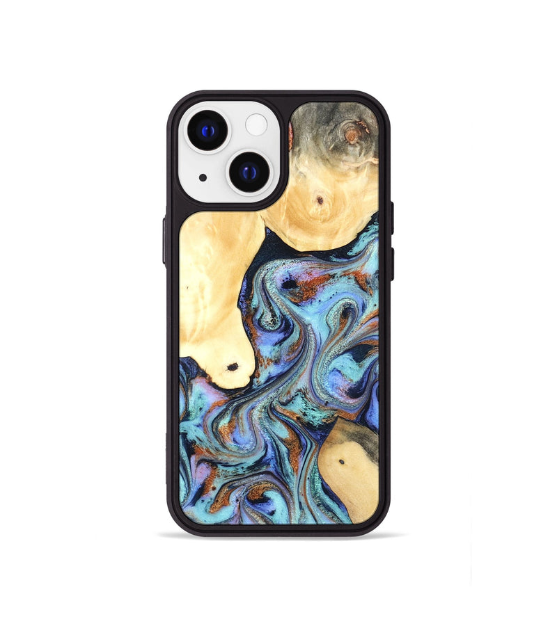 iPhone 13 mini Wood Phone Case - Cecily (Teal & Gold, 819812)
