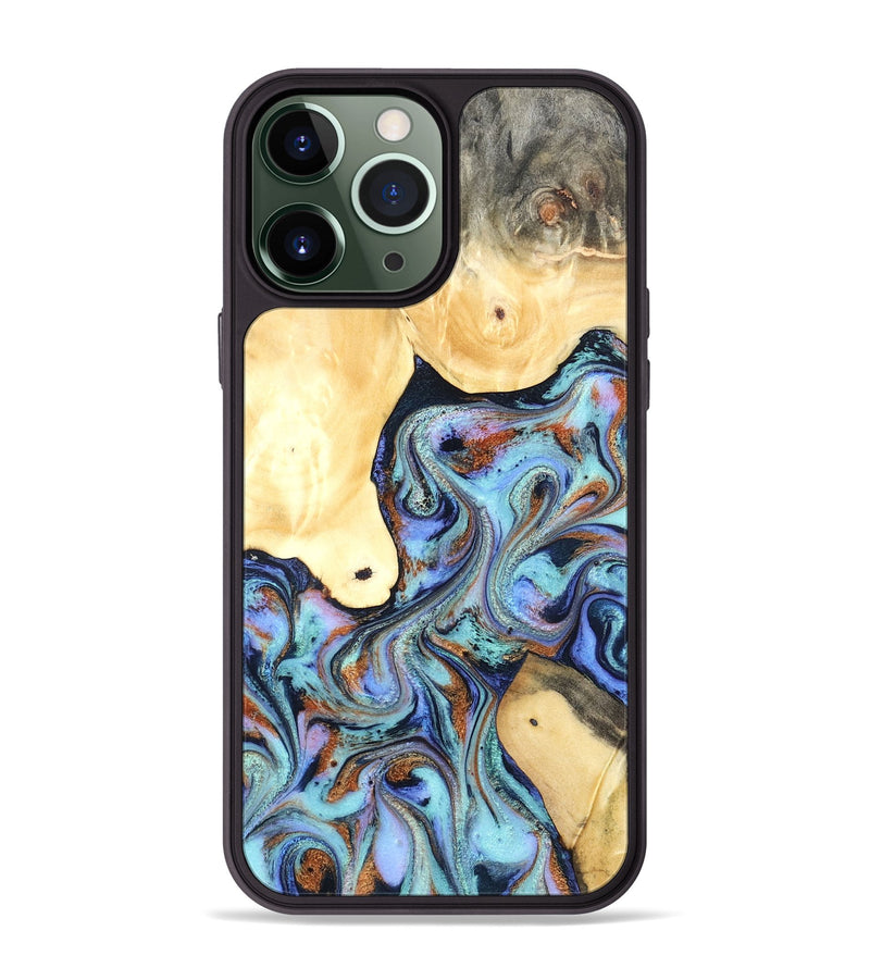 iPhone 13 Pro Max Wood Phone Case - Cecily (Teal & Gold, 819812)