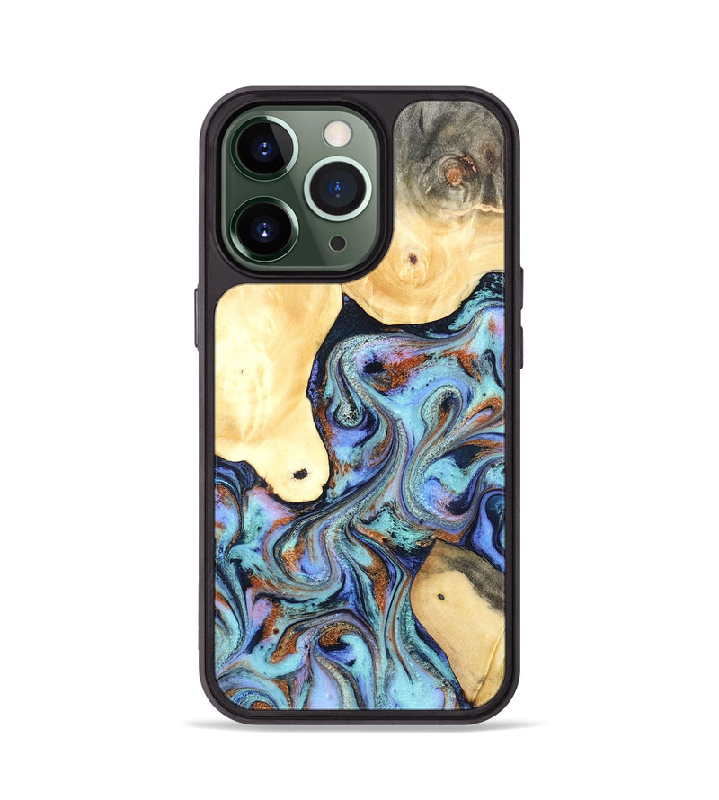 iPhone 13 Pro Wood Phone Case - Cecily (Teal & Gold, 819812)