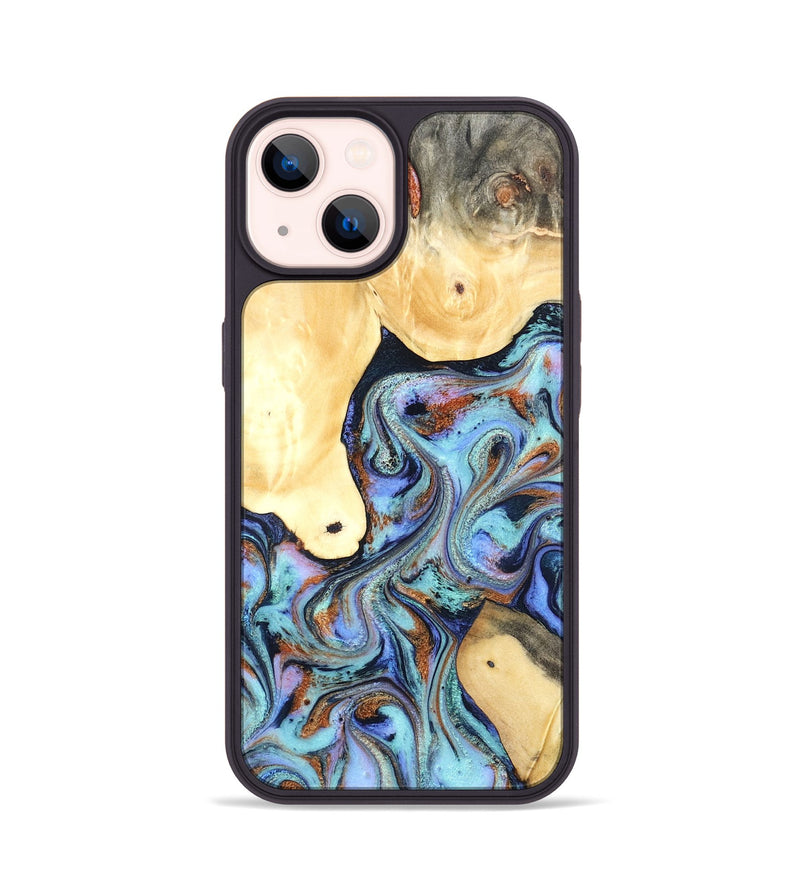 iPhone 14 Wood Phone Case - Cecily (Teal & Gold, 819812)