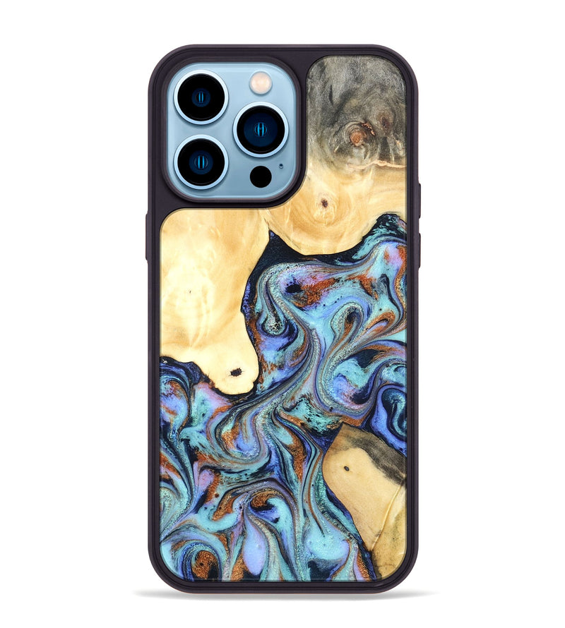 iPhone 14 Pro Max Wood Phone Case - Cecily (Teal & Gold, 819812)