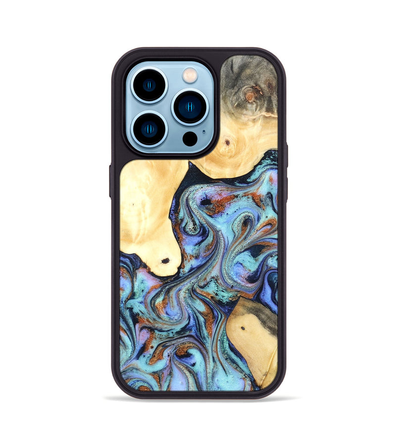 iPhone 14 Pro Wood Phone Case - Cecily (Teal & Gold, 819812)