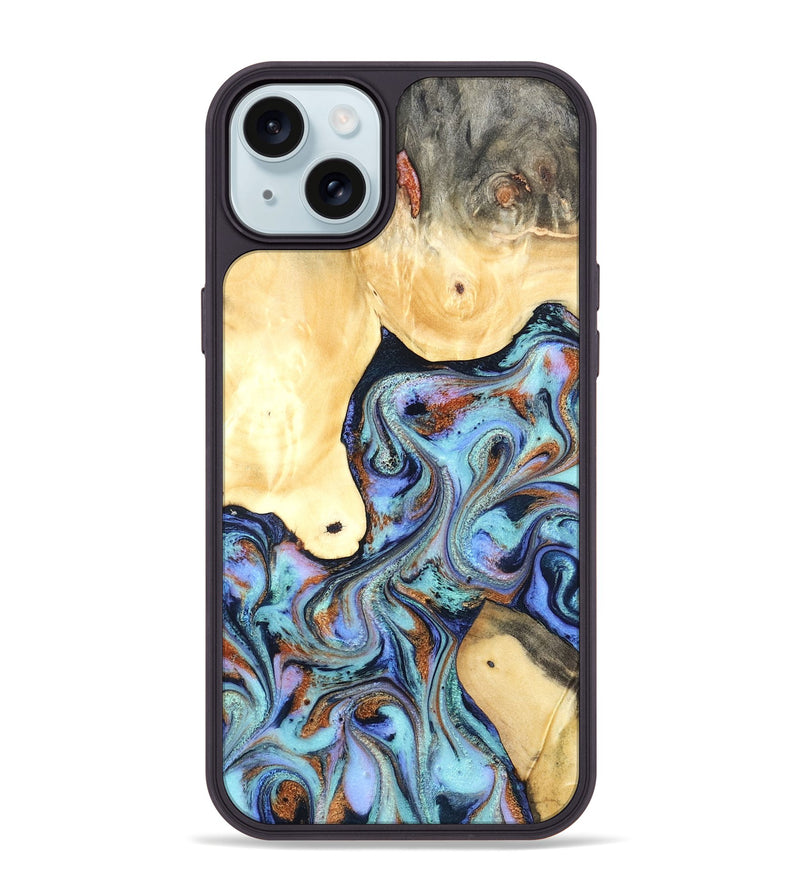 iPhone 15 Plus Wood Phone Case - Cecily (Teal & Gold, 819812)