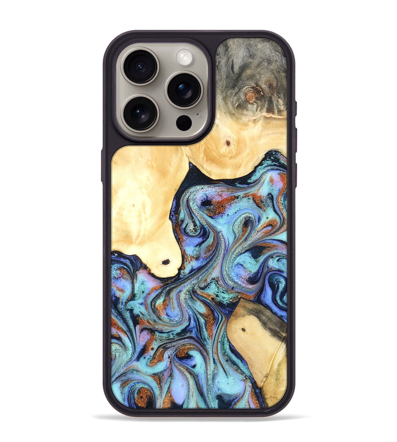iPhone 15 Pro Max Wood Phone Case - Cecily (Teal & Gold, 819812)