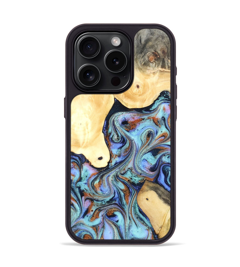iPhone 15 Pro Wood Phone Case - Cecily (Teal & Gold, 819812)
