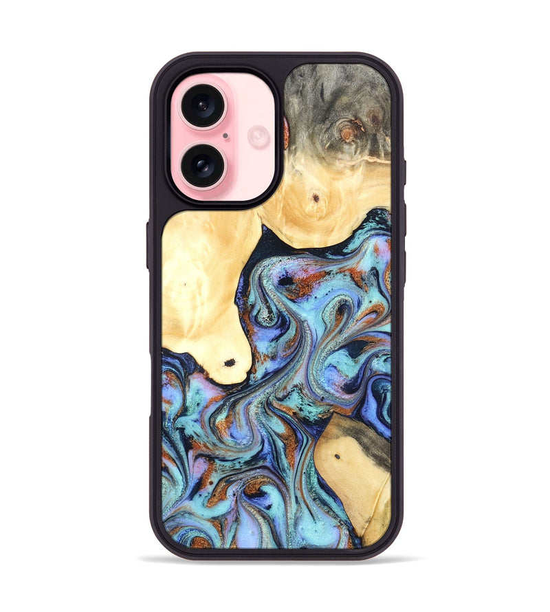 iPhone 16 Wood Phone Case - Cecily (Teal & Gold, 819812)