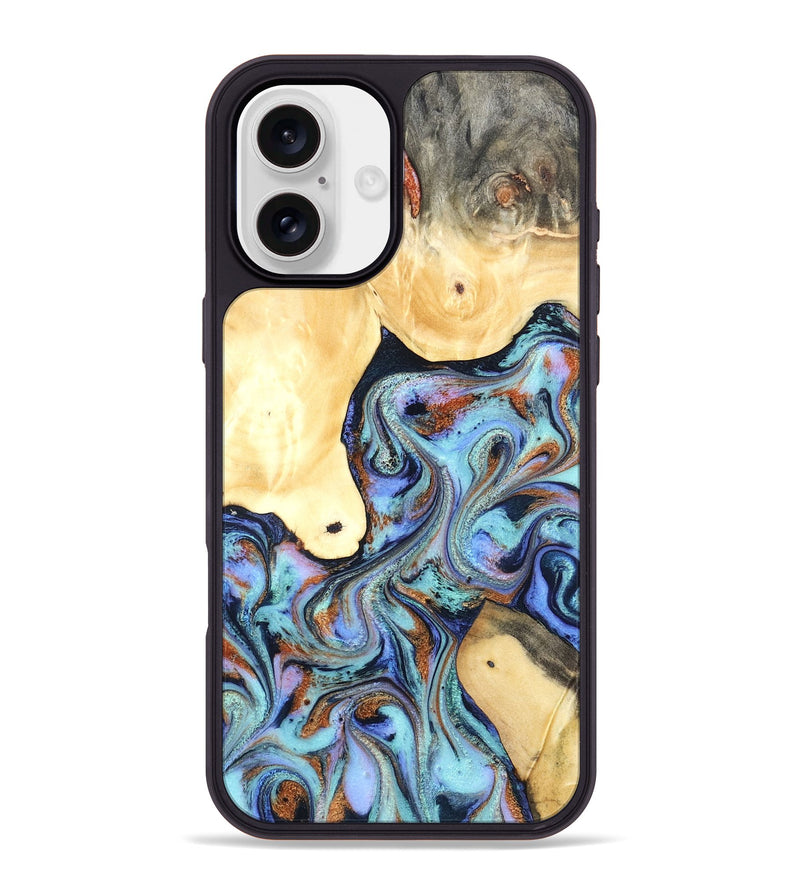 iPhone 16 Plus Wood Phone Case - Cecily (Teal & Gold, 819812)
