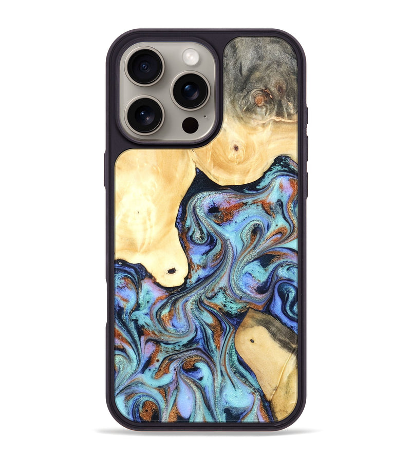 iPhone 16 Pro Max Wood Phone Case - Cecily (Teal & Gold, 819812)
