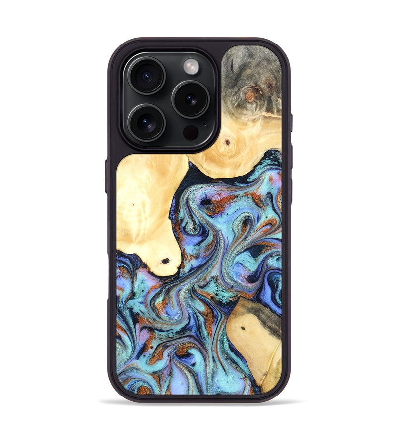 iPhone 16 Pro Wood Phone Case - Cecily (Teal & Gold, 819812)