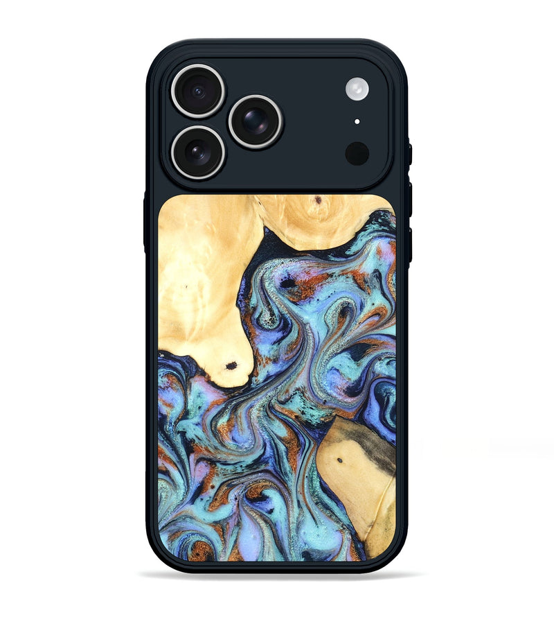 iPhone 17 Pro Max Wood Phone Case - Cecily (Teal & Gold, 819812)