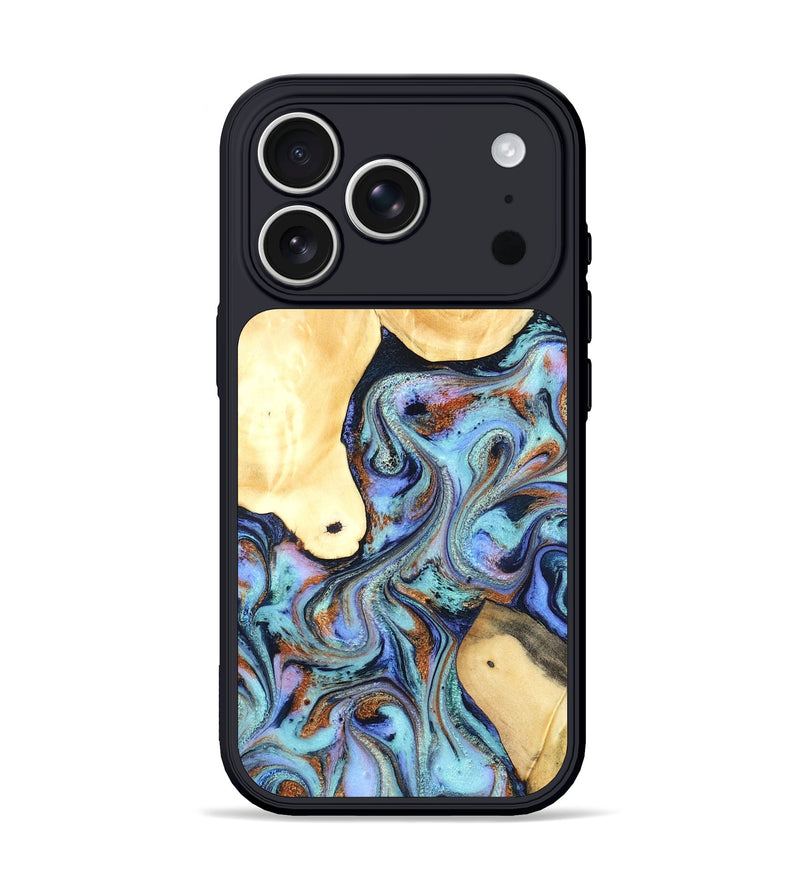 iPhone 17 Pro Wood Phone Case - Cecily (Teal & Gold, 819812)