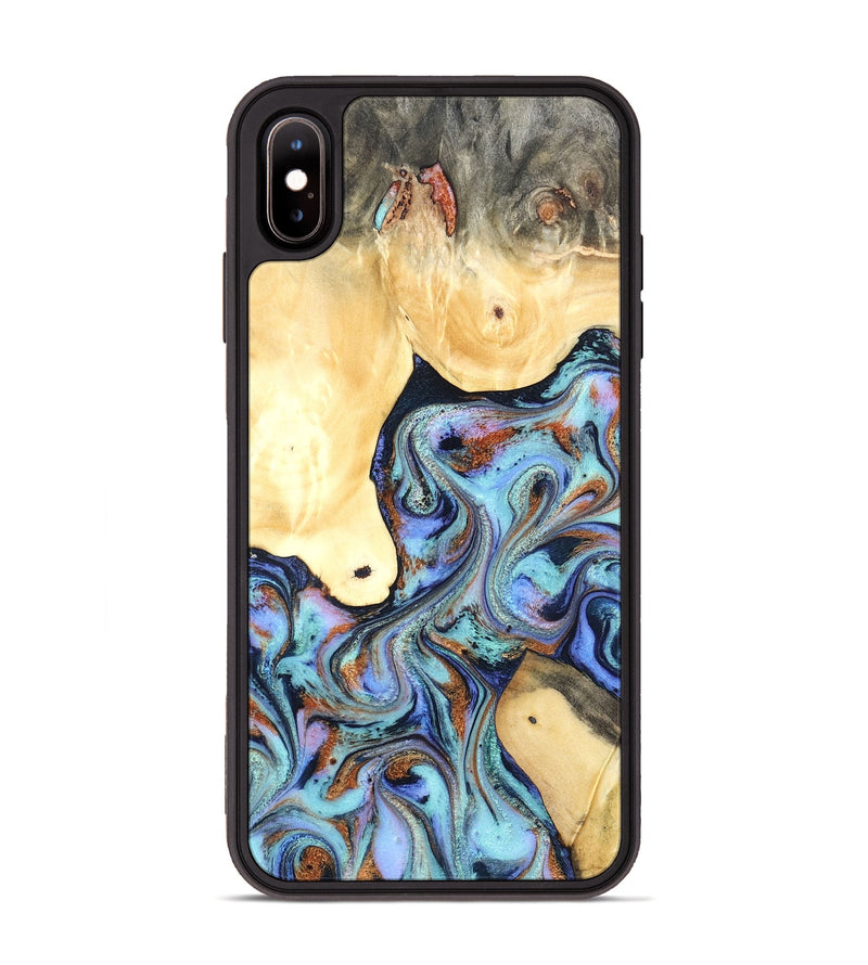 iPhone Xs Max Wood Phone Case - Cecily (Teal & Gold, 819812)