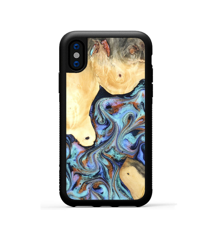 iPhone Xs Wood Phone Case - Cecily (Teal & Gold, 819812)