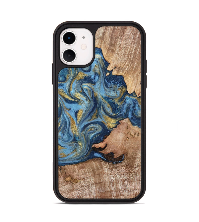 iPhone 11 Wood Phone Case - Tiffani (Teal & Gold, 819813)