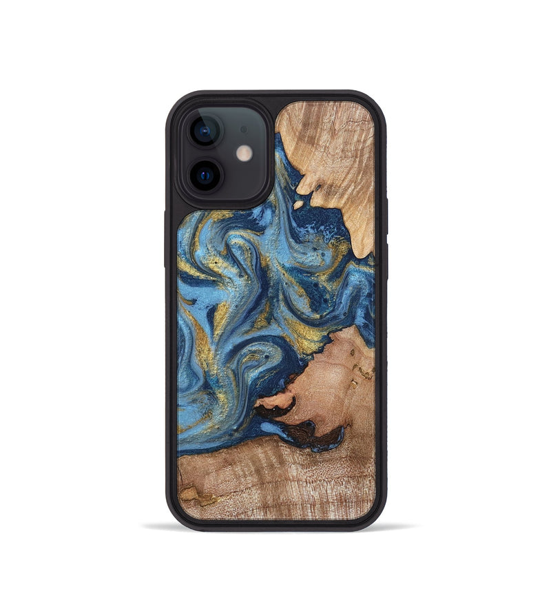 iPhone 12 mini Wood Phone Case - Tiffani (Teal & Gold, 819813)