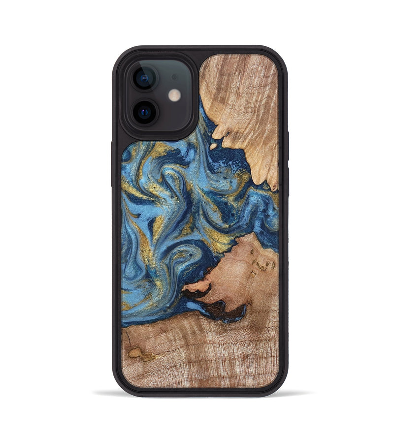 iPhone 12 Wood Phone Case - Tiffani (Teal & Gold, 819813)