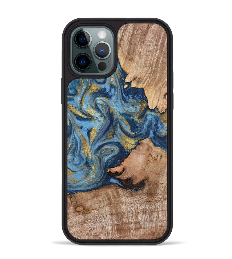 iPhone 12 Pro Max Wood Phone Case - Tiffani (Teal & Gold, 819813)