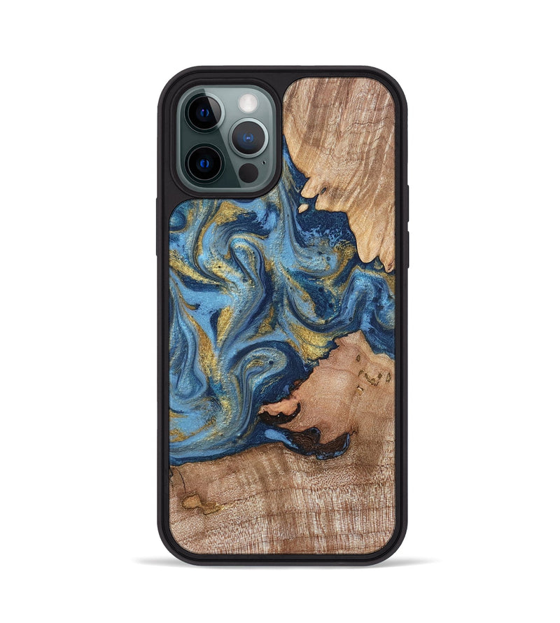 iPhone 12 Pro Wood Phone Case - Tiffani (Teal & Gold, 819813)