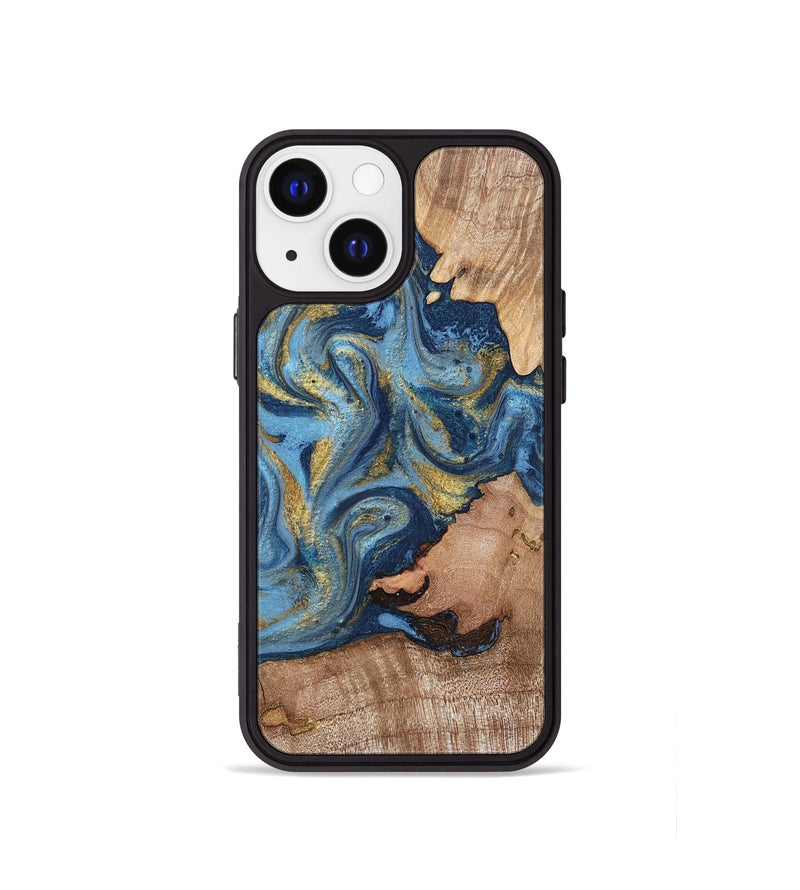 iPhone 13 mini Wood Phone Case - Tiffani (Teal & Gold, 819813)