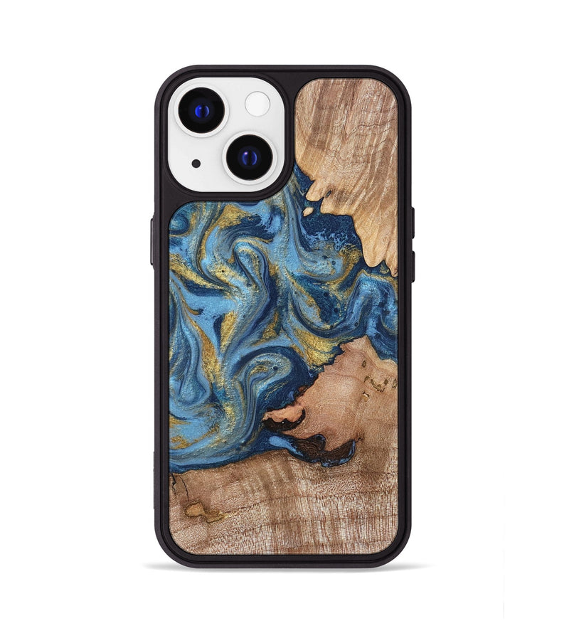 iPhone 13 Wood Phone Case - Tiffani (Teal & Gold, 819813)