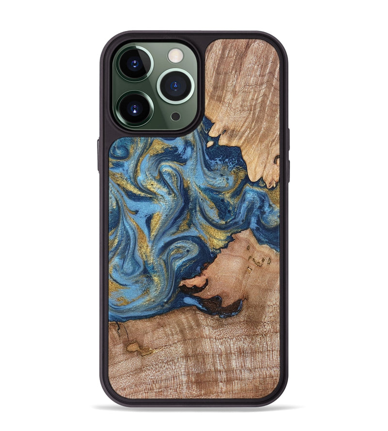 iPhone 13 Pro Max Wood Phone Case - Tiffani (Teal & Gold, 819813)