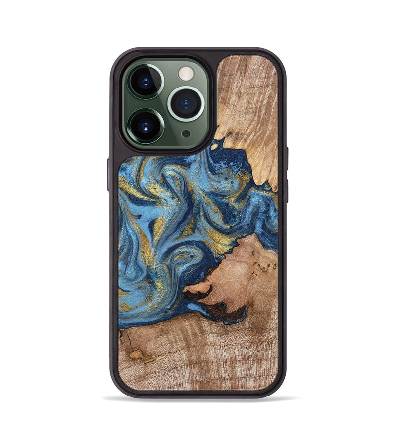 iPhone 13 Pro Wood Phone Case - Tiffani (Teal & Gold, 819813)