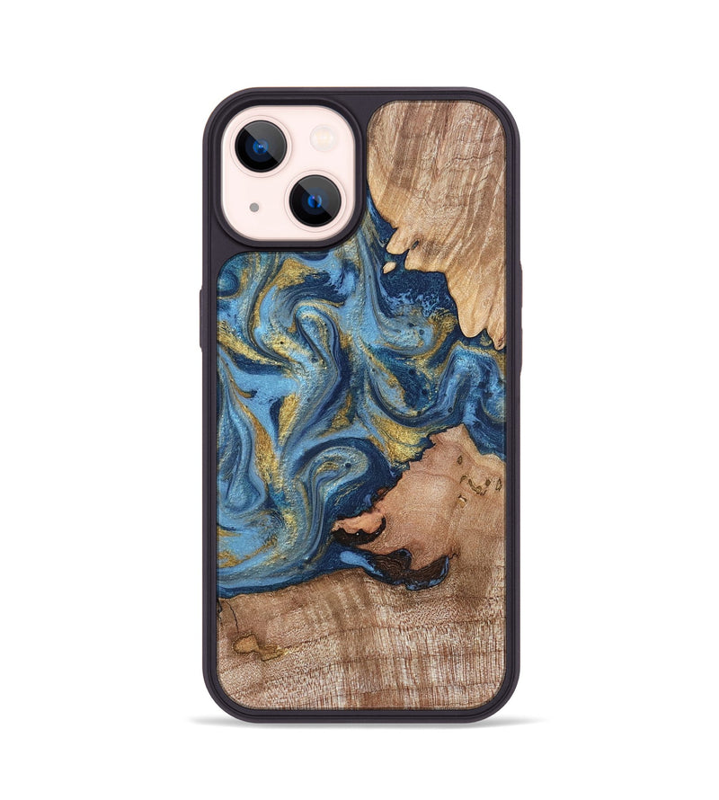 iPhone 14 Wood Phone Case - Tiffani (Teal & Gold, 819813)