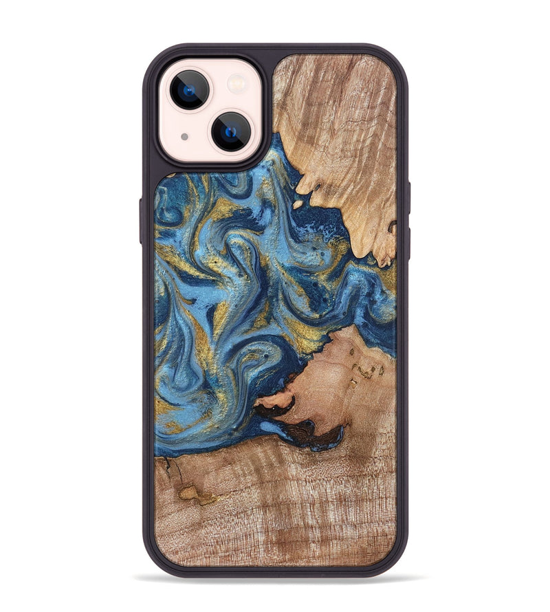 iPhone 14 Plus Wood Phone Case - Tiffani (Teal & Gold, 819813)