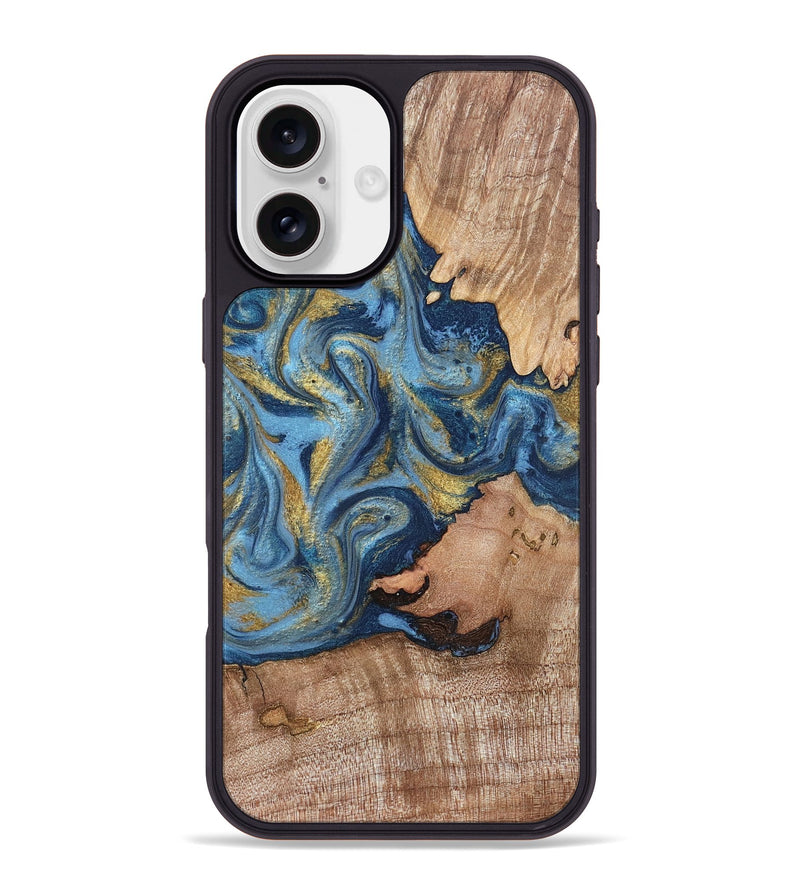 iPhone 16 Plus Wood Phone Case - Tiffani (Teal & Gold, 819813)