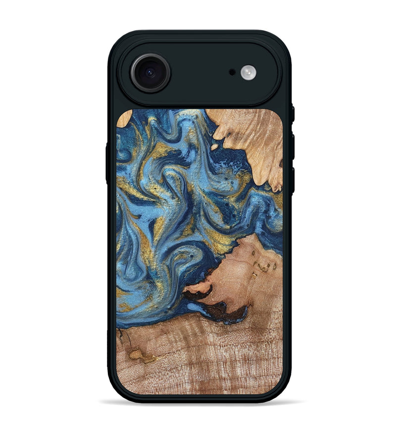 iPhone 17 Air Wood Phone Case - Tiffani (Teal & Gold, 819813)