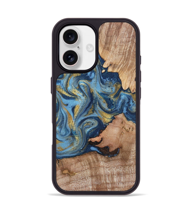 iPhone 17 Wood Phone Case - Tiffani (Teal & Gold, 819813)