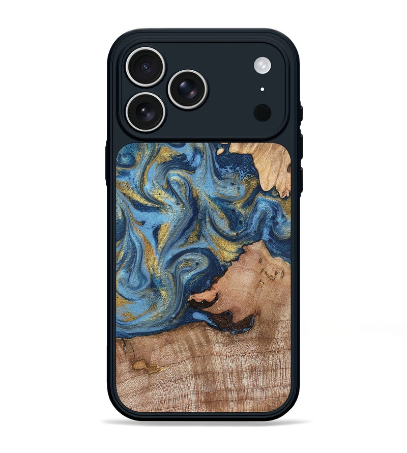 iPhone 17 Pro Max Wood Phone Case - Tiffani (Teal & Gold, 819813)