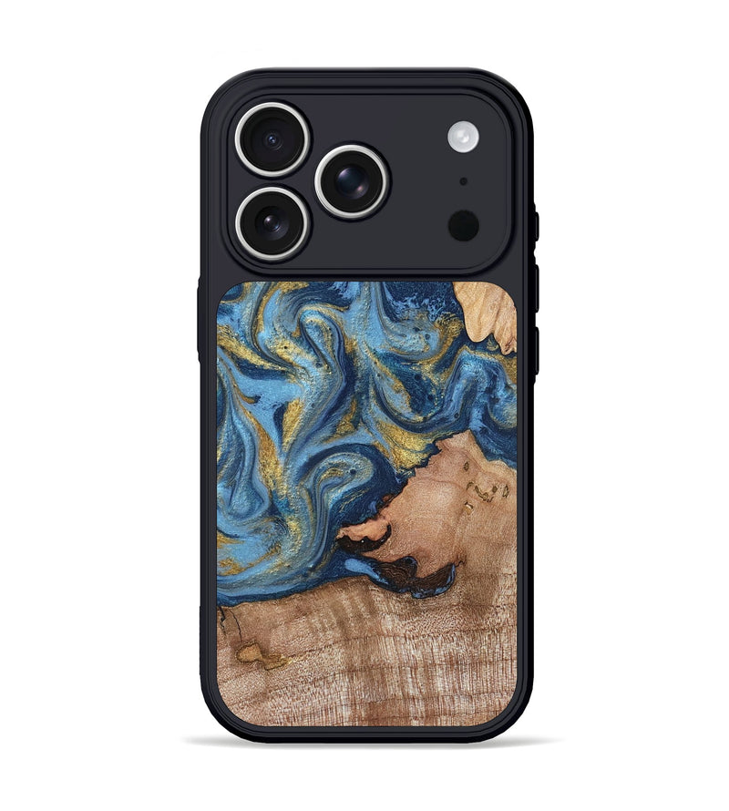 iPhone 17 Pro Wood Phone Case - Tiffani (Teal & Gold, 819813)