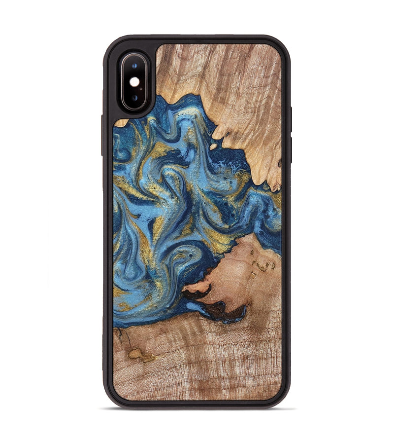 iPhone Xs Max Wood Phone Case - Tiffani (Teal & Gold, 819813)