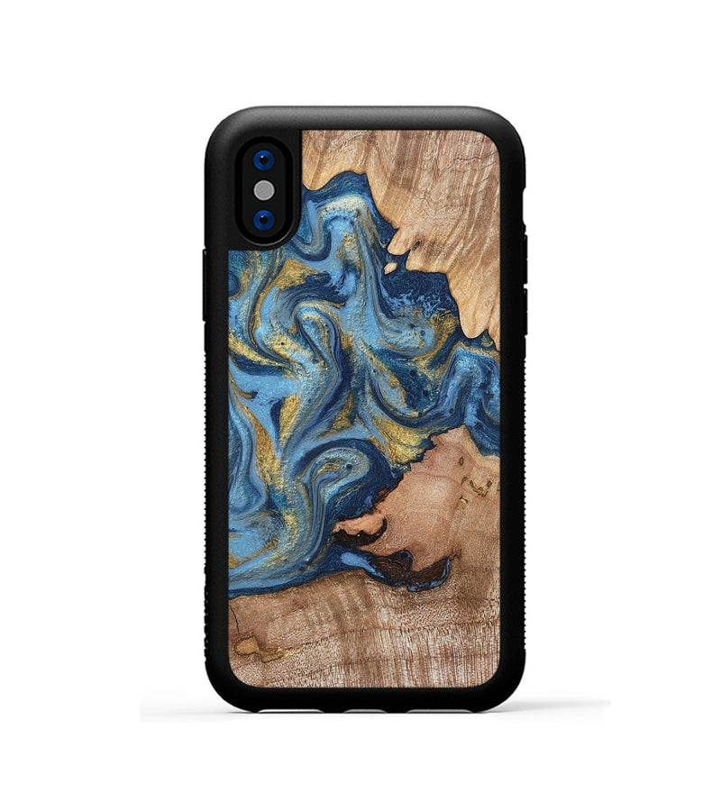 iPhone Xs Wood Phone Case - Tiffani (Teal & Gold, 819813)
