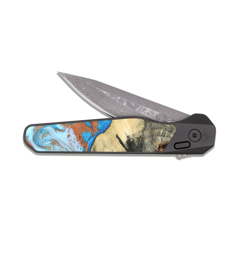 EDC Dark Damascus Wood Pocket Knife - Kailee (Teal & Gold, 819814)