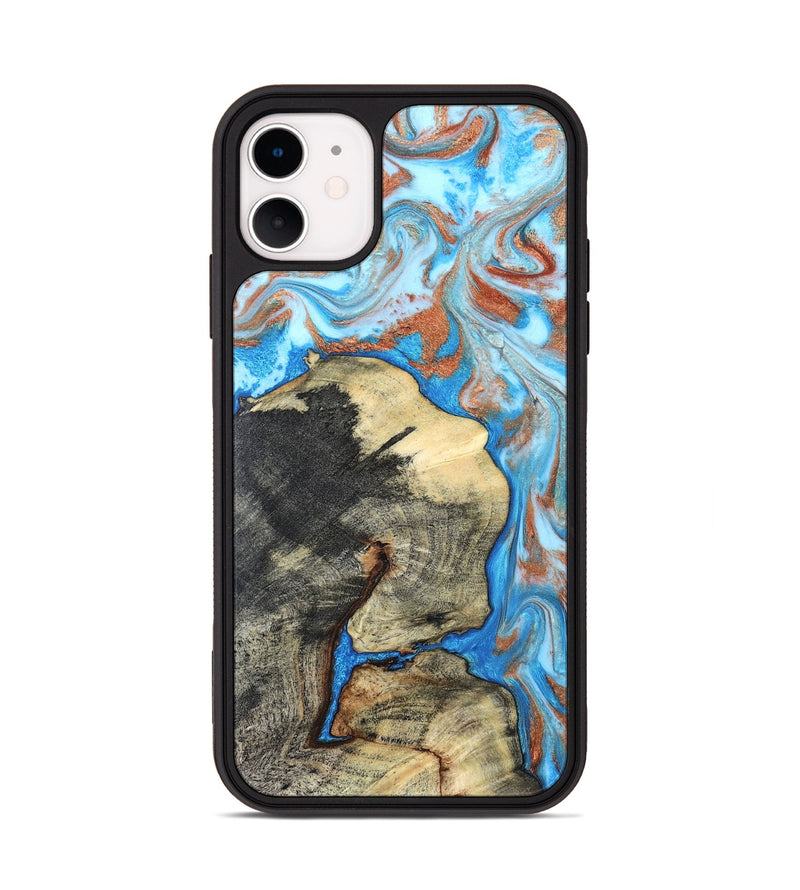 iPhone 11 Wood Phone Case - Kailee (Teal & Gold, 819814)