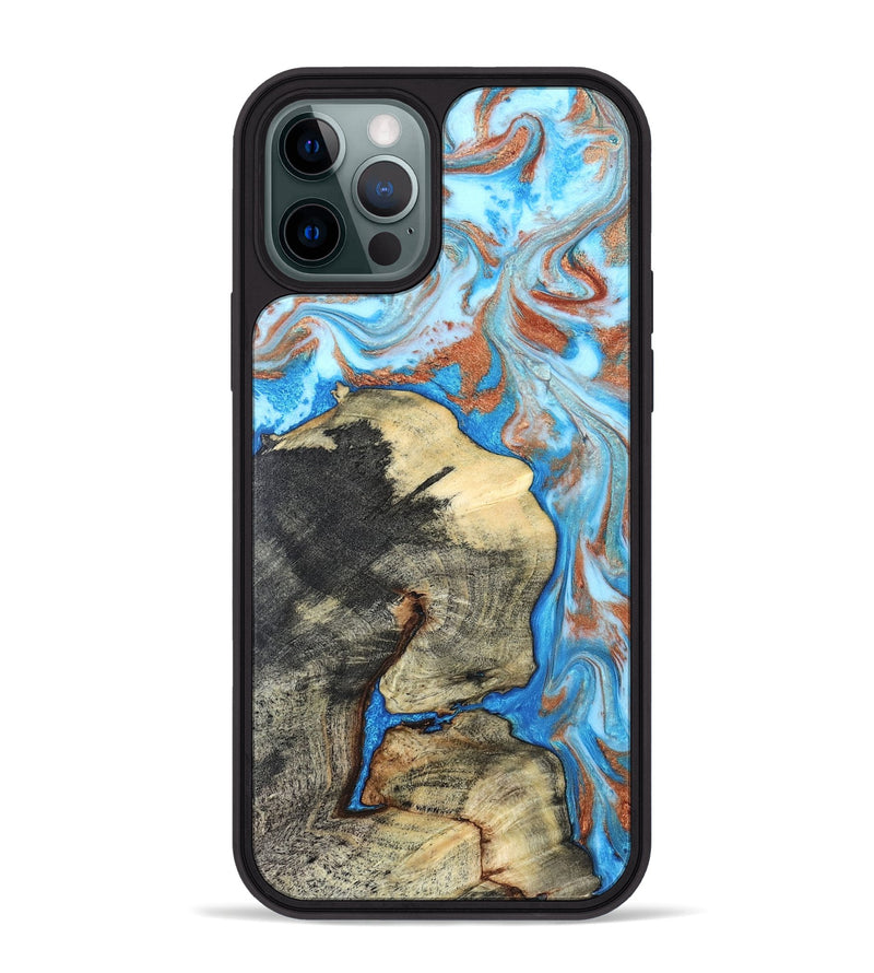 iPhone 12 Pro Max Wood Phone Case - Kailee (Teal & Gold, 819814)
